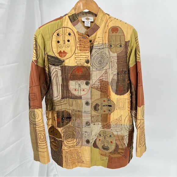 Sandy Starkman Jackets & Blazers - Sandy Starkman Womens Silk Art To Wear Jacket Size M Patchwork Beading Vintage